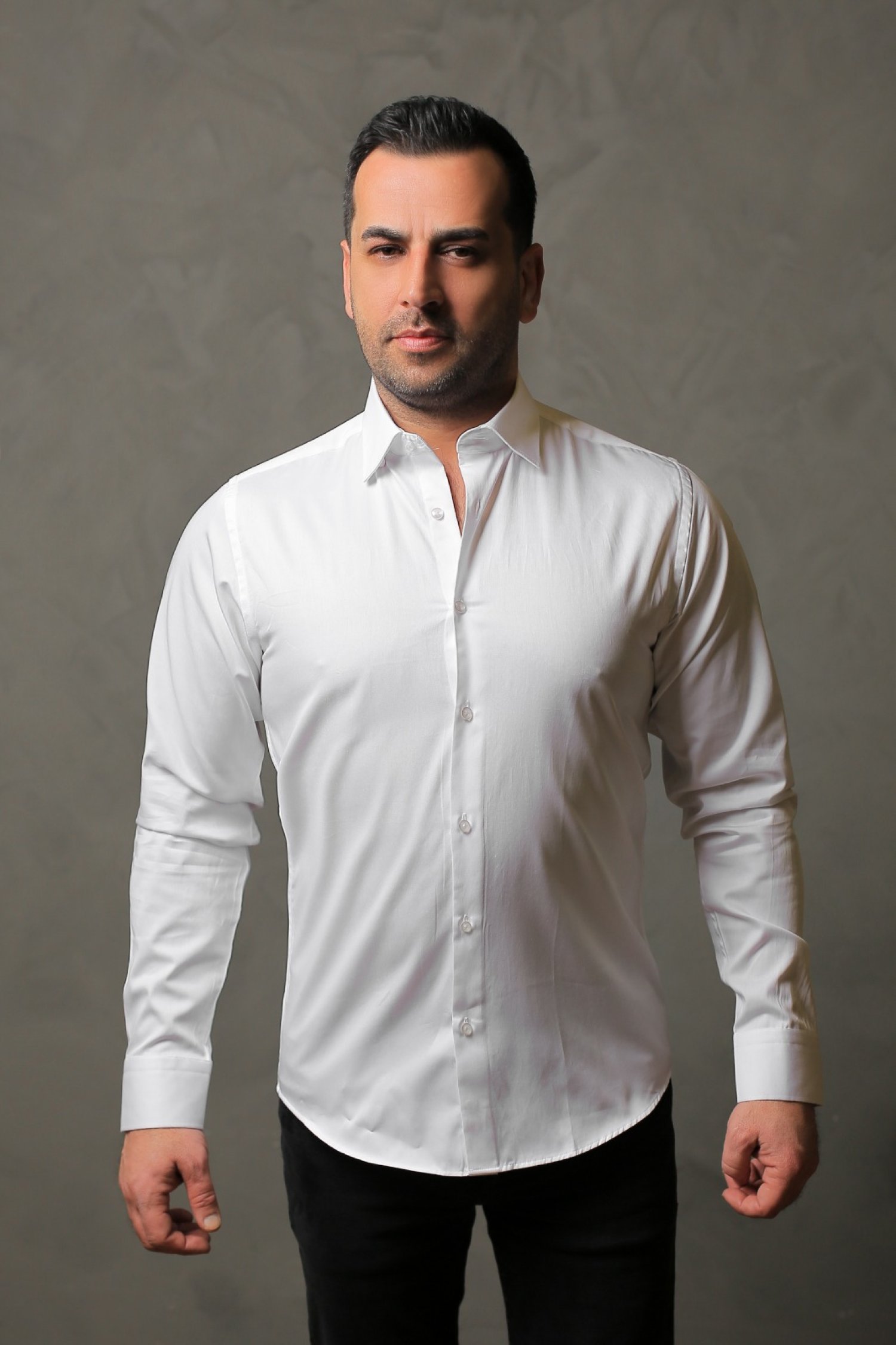 % 100 Pamuk Saten Beyaz Slimfit Gömlek - S R3CY